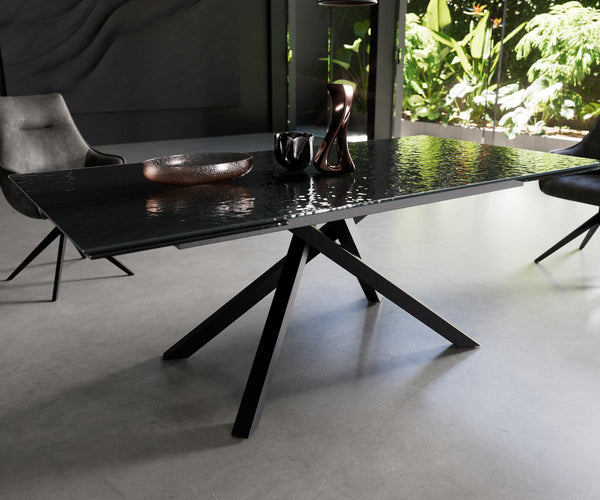 Dining Table Aurora Extendable 200-300cm Glass Relief Cross Frame Black