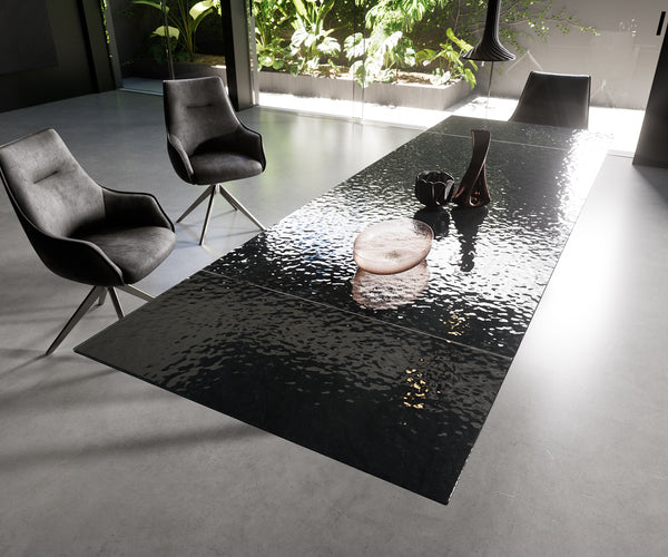 Dining Table Aurora Extendable 200-300cm Glass Relief Cross Frame Black