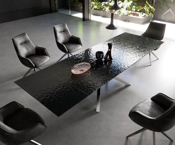 Dining Table Aurora Extendable 200-300cm Glass Relief Cross Frame Steel