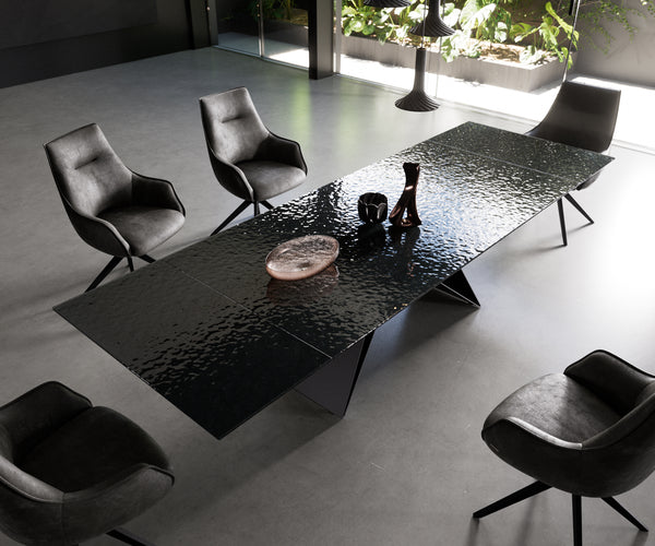 Dining Table Aurora Extendable 200-300cm Glass Relief V Frame Black