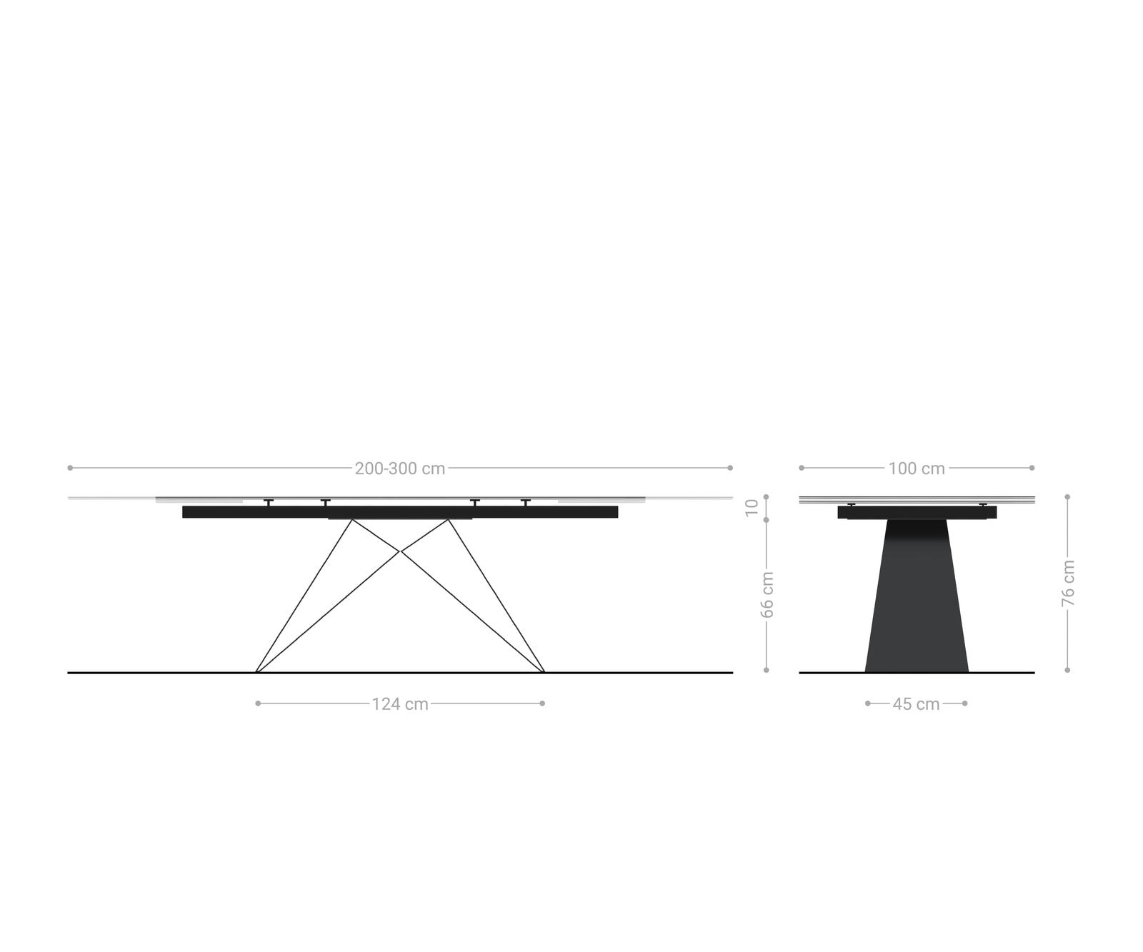 Dining Table Aurora Extendable 200-300cm Glass Relief V Frame Black