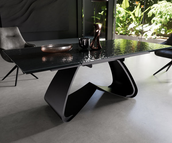 Dining Table Aurora Extendable 200-300cm Glass Relief W Frame Black