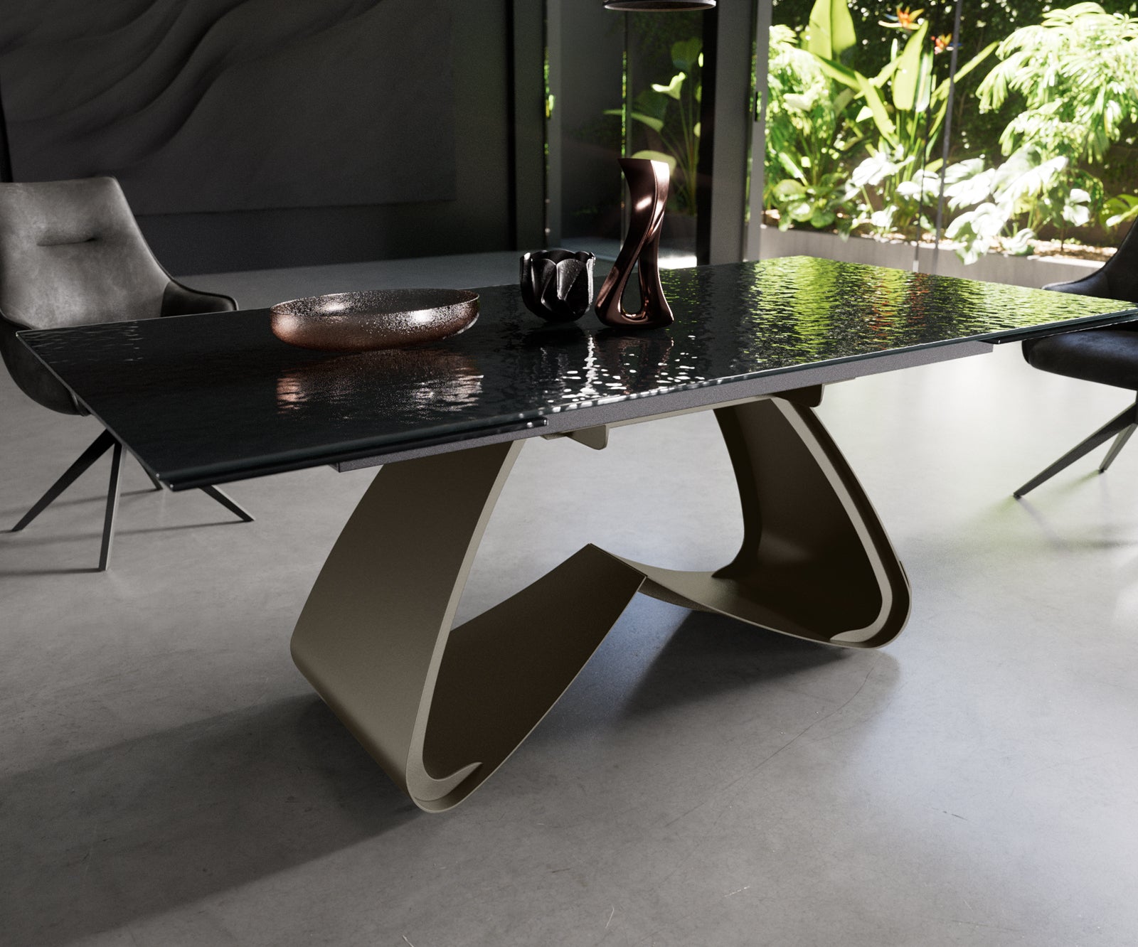 Dining Table Aurora Extendable 200-300cm Glass Relief W Frame Titanium