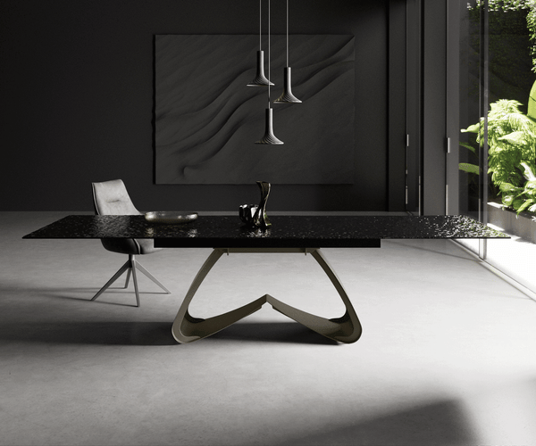 Dining Table Aurora Extendable 200-300cm Glass Relief W Frame Titanium