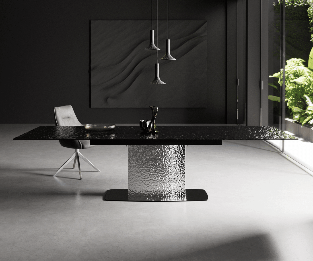 Extendable Dining Table Aurora 200-300cm Glass Relief Central Frame Steel