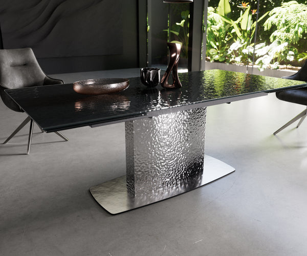Dining Table Aurora Extendable 200-300cm Glass Relief Wave Frame Steel