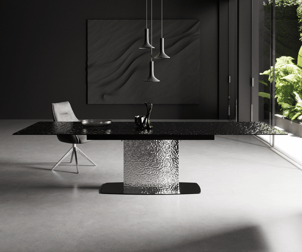 Dining Table Aurora Extendable 200-300cm Glass Relief Central Frame Steel