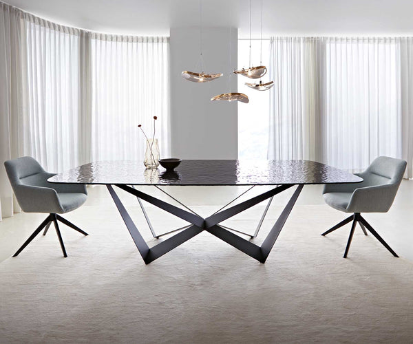 Dining Table Aurora Boat 240x120cm Glass Black Spider Frame Black