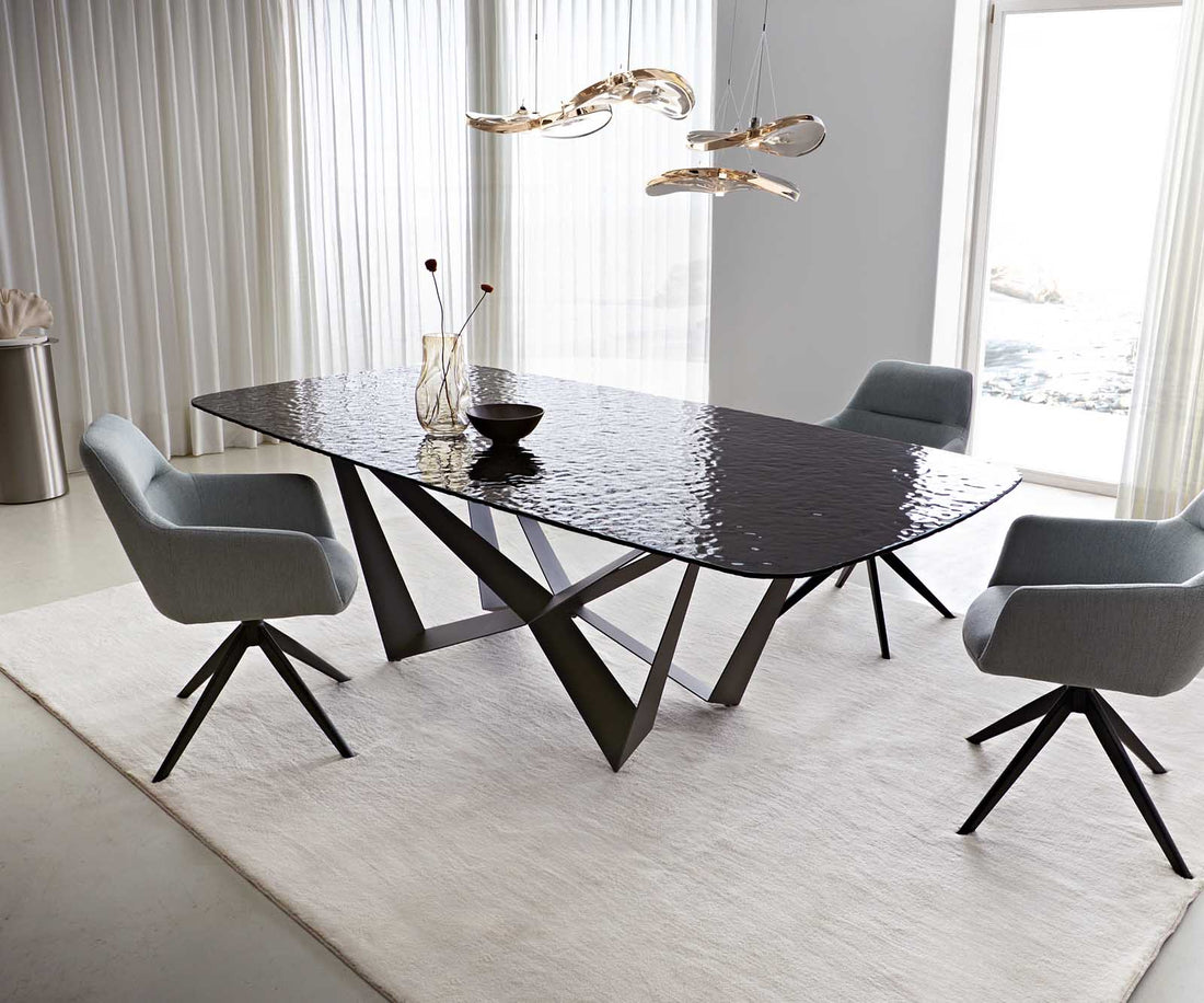 Dining Table Aurora Boat 240x120cm Glass Black Spider Frame Black