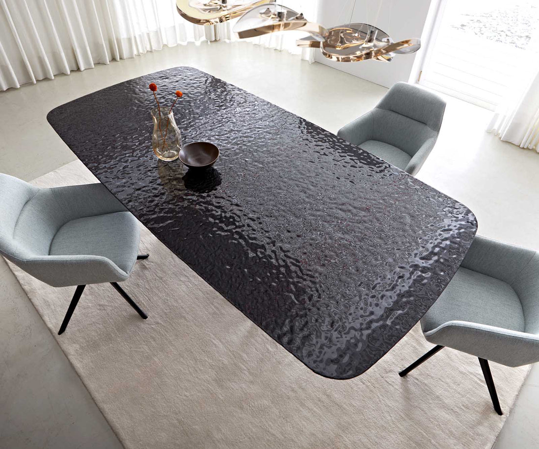 Dining Table Aurora Boat 240x120cm Glass Black Spider Frame Black