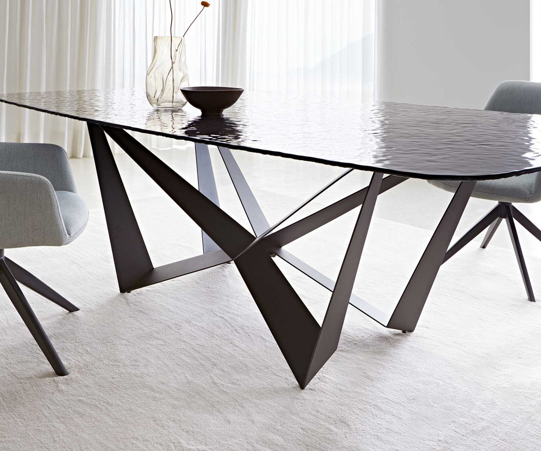 Dining Table Aurora Boat 240x120cm Glass Black Spider Frame Black