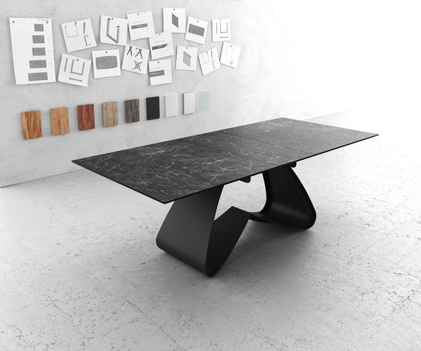 Dining Table Aurora 180-220x90cm Ceramic Anthracite W-Frame Black
