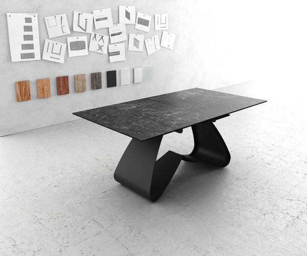 Dining Table Aurora 180-220x90cm Ceramic Anthracite W-Frame Black