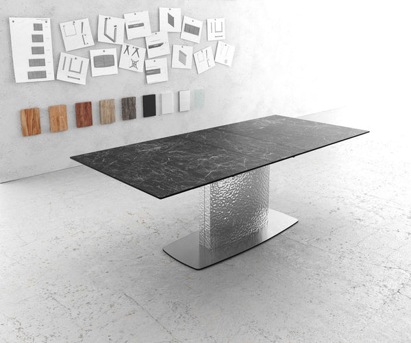 Dining Table Aurora 180-220x90cm Ceramic Anthracite Central Frame Silver