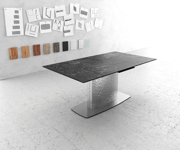 Dining Table Aurora 180-220x90cm Ceramic Anthracite Central Frame Silver