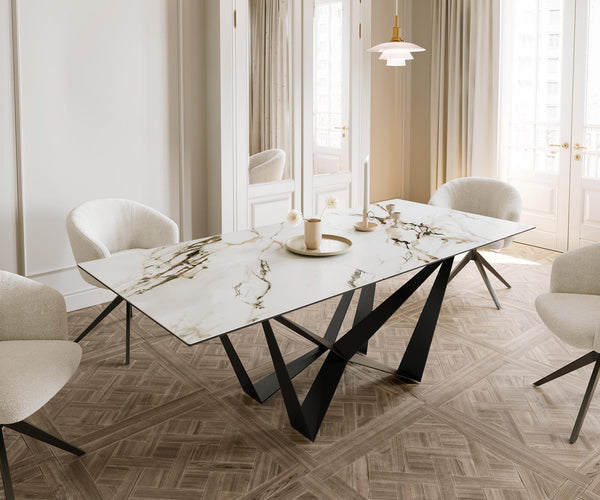 Dining Table Aurora 180-220x100cm Ceramic Gold Spider Frame Black