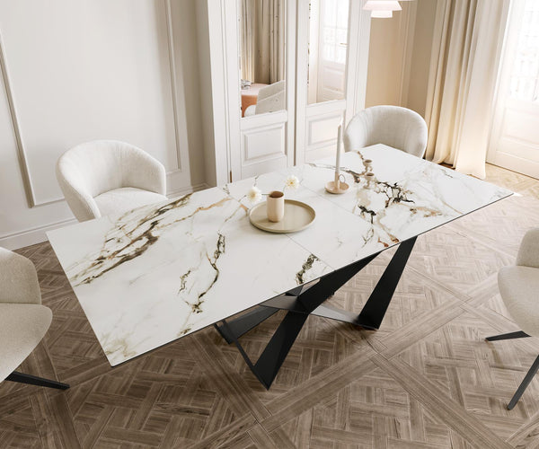 Dining Table Aurora 180-220x100cm Ceramic Gold Spider Frame Black