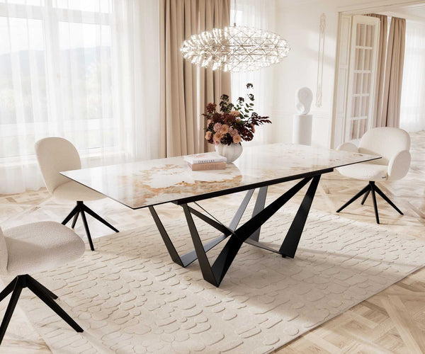 Dining Table Aurora 180-220x100cm Ceramic Beige Spider Frame Black