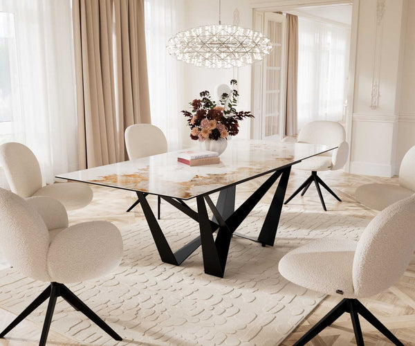 Dining Table Aurora 180-220x100cm Ceramic Beige Spider Frame Black