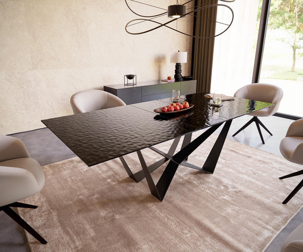 Dining Table Aurora 180-220x100cm Glass Black Spider Frame Black