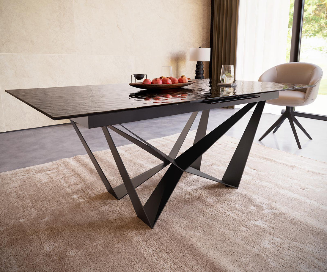 Extendable Dining Table Aurora 180-220x100cm Glass Black Spider Frame Black