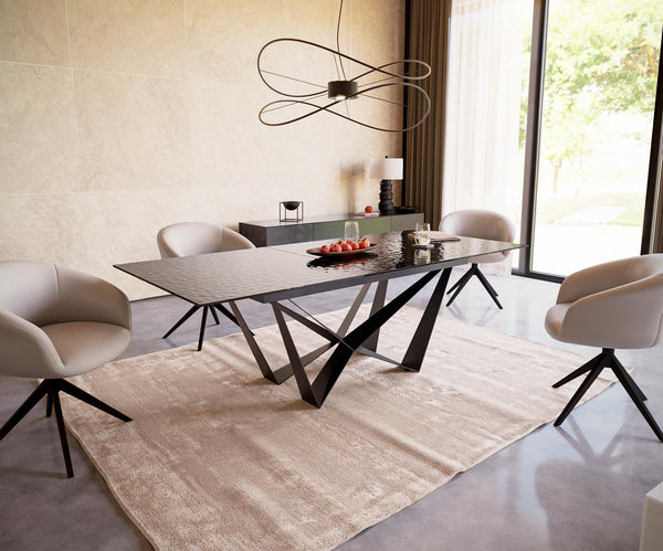 Dining Table Aurora 180-220x100cm Glass Black Spider Frame Black