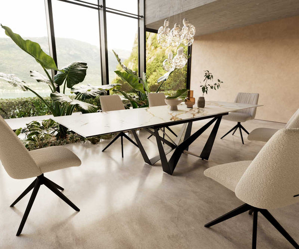 Dining Table Aurora 200-300x100cm Ceramic Gold Spider Frame Black