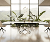 Extendable Dining Table Aurora 200-300x100cm Ceramic Calacatta Luxe Gold Spider Frame Black