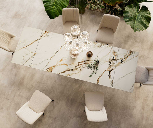 Dining Table Aurora 200-300x100cm Ceramic Gold Spider Frame Black