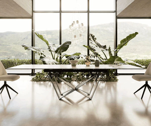 Extendable Dining Table Aurora 200-300x100cm Ceramic Calacatta Luxe Gold Spider Frame Black