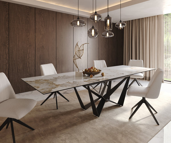 Dining Table Aurora 200-300x100cm Ceramic Beige Spider Frame Black