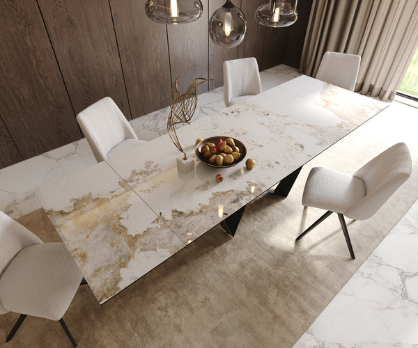 Dining Table Aurora 200-300x100cm Ceramic Beige Spider Frame Black