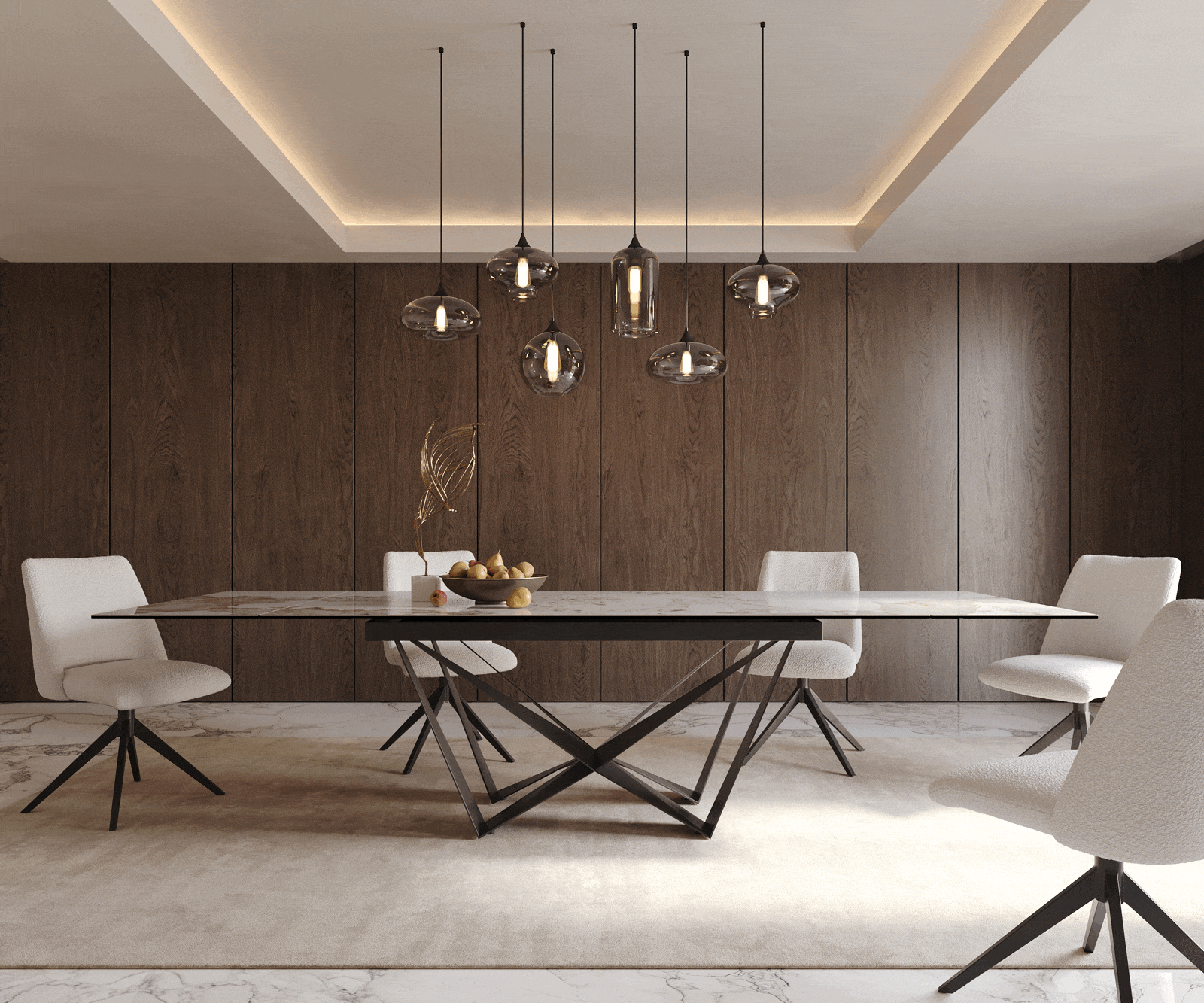 Dining Table Aurora 200-300x100cm Ceramic Beige Spider Frame Black