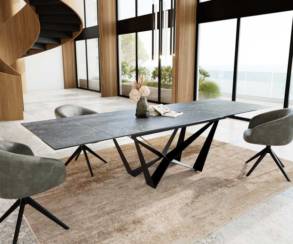 Dining Table Aurora 200-300x100cm Ceramic Anthracite Spider Frame Black