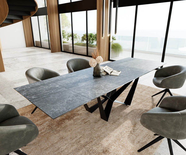 Dining Table Aurora 200-300x100cm Ceramic Anthracite Spider Frame Black