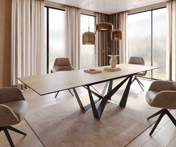 Dining Table Aurora 200-300x100cm Ceramic Oak-Look Spider Frame Black