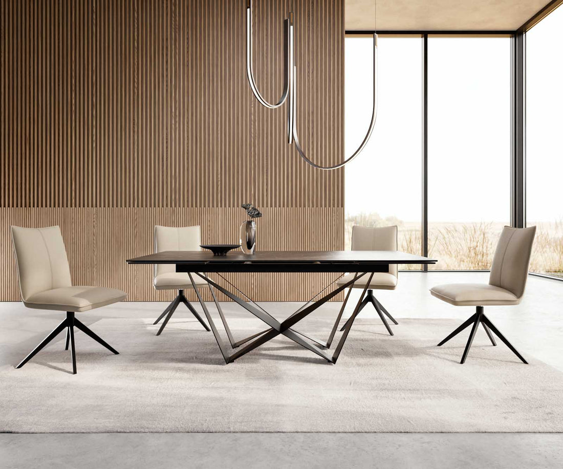 Extendable Dining Table Aurora 200-300x100cm Ceramic Noir Desir Brown Spider Frame Black