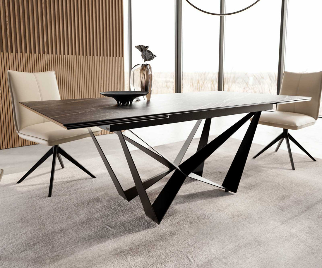Extendable Dining Table Aurora 200-300x100cm Ceramic Noir Desir Brown Spider Frame Black