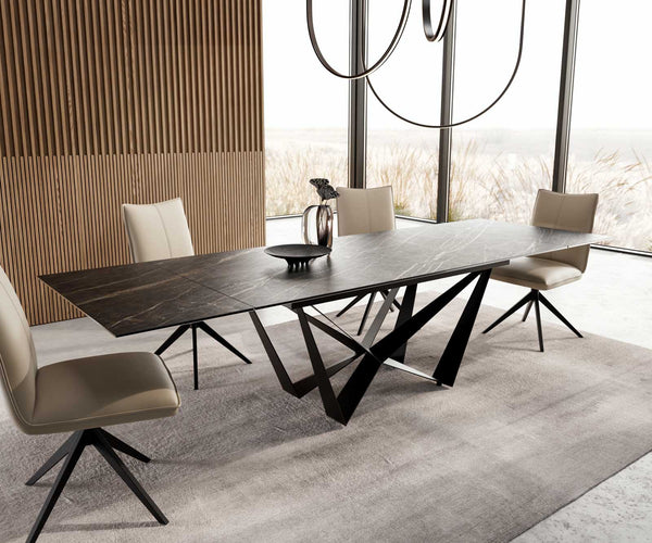 Dining Table Aurora 200-300x100cm Ceramic Brown Spider Frame Black