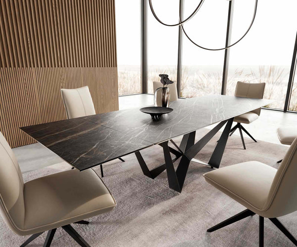 Dining Table Aurora 200-300x100cm Ceramic Brown Spider Frame Black
