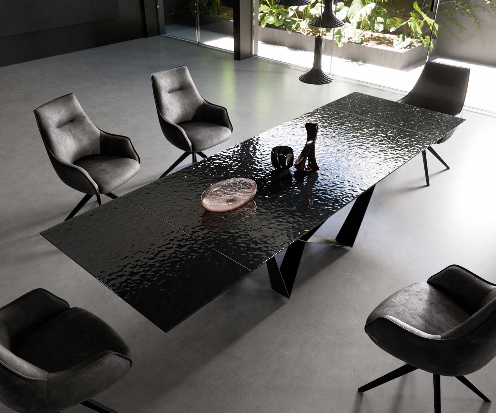 Dining Table Aurora 200-300x100cm Glass Black Spider Frame Black