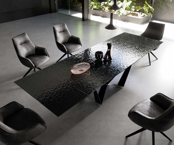Dining Table Aurora 200-300x100cm Glass Black Spider Frame Black