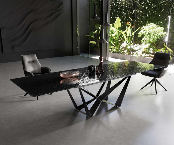 Dining Table Aurora 200-300x100cm Glass Black Spider Frame Black