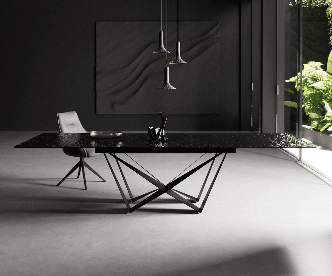 Extendable Dining Table Aurora 200-300x100cm Glass Black Spider Frame Black