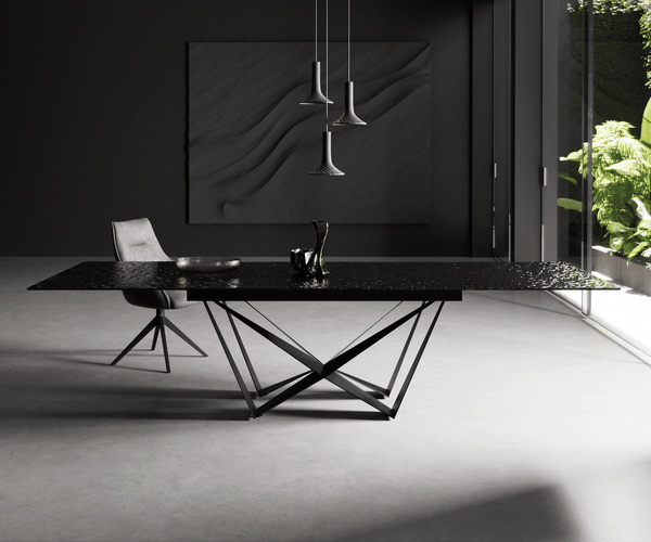Dining Table Aurora 200-300x100cm Glass Black Spider Frame Black