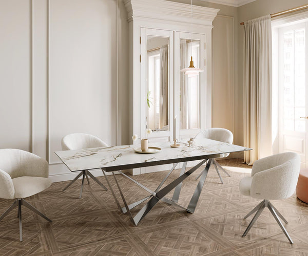 Dining Table Aurora 180-220x100cm Ceramic Gold Spider Frame Silver