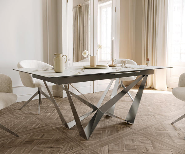 Dining Table Aurora 180-220x100cm Ceramic Gold Spider Frame Silver