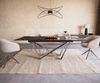 Dining Table Aurora 180-220x100cm Glass Black Spider Frame Silver