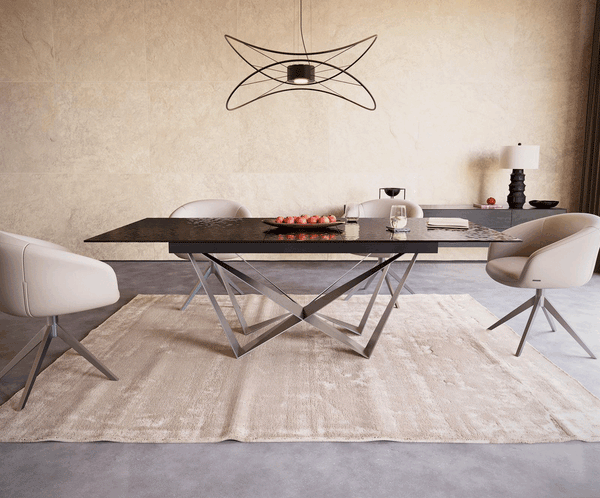 Dining Table Aurora 180-220x100cm Glass Black Spider Frame Silver