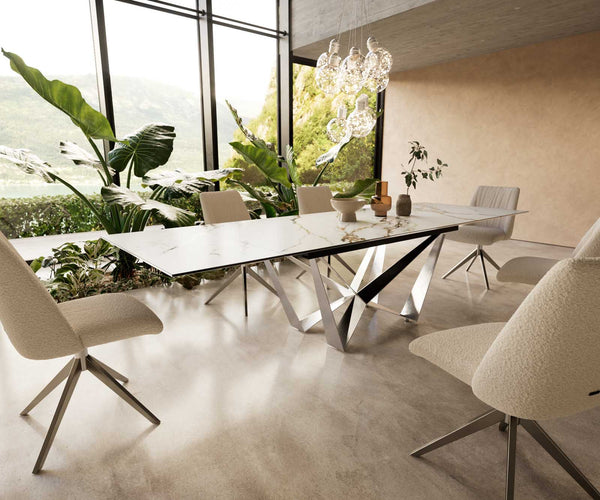Dining Table Aurora 200-300x100cm Ceramic Gold Spider Frame Silver